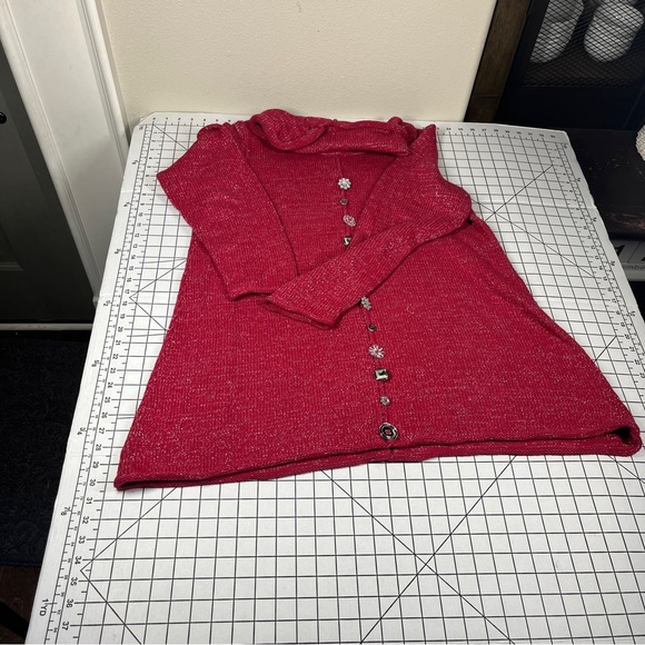 Soft Surroundings Mixed Button Crystal Rhinestone Shimmery Red Tunic Sweater L - Picture 8 of 11